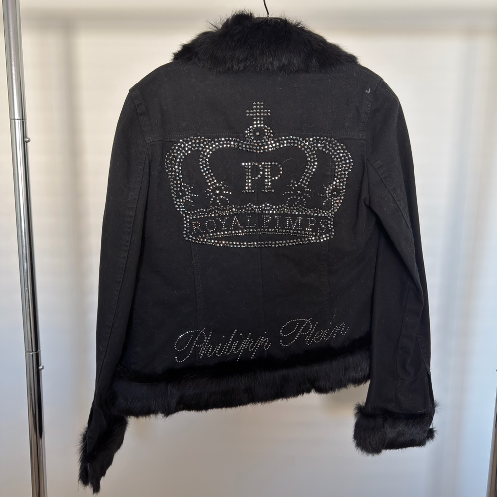 Philipp Plein Black Denim Fur Vintage Jacket
